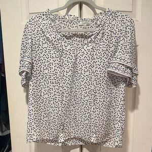 Max Studio White Blouse with Black Dots